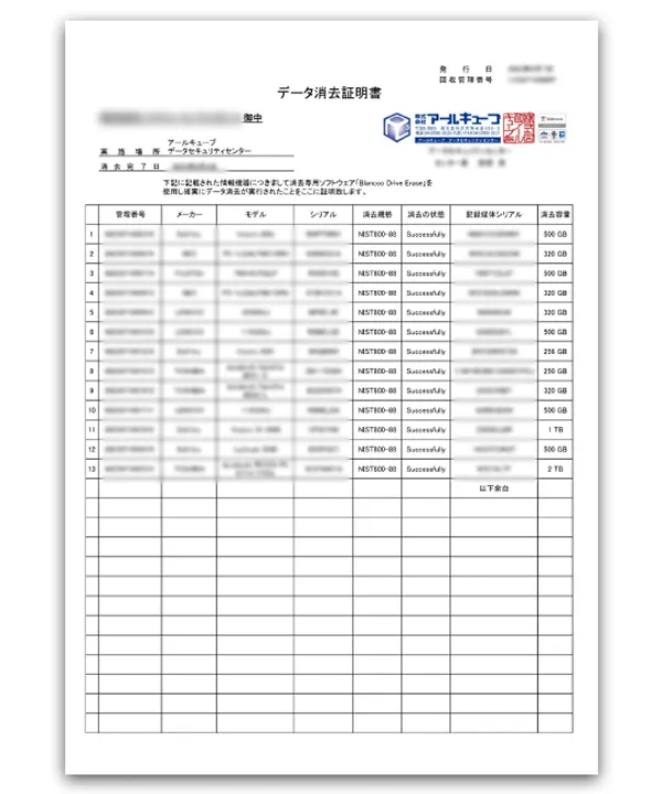 データ消去証明書